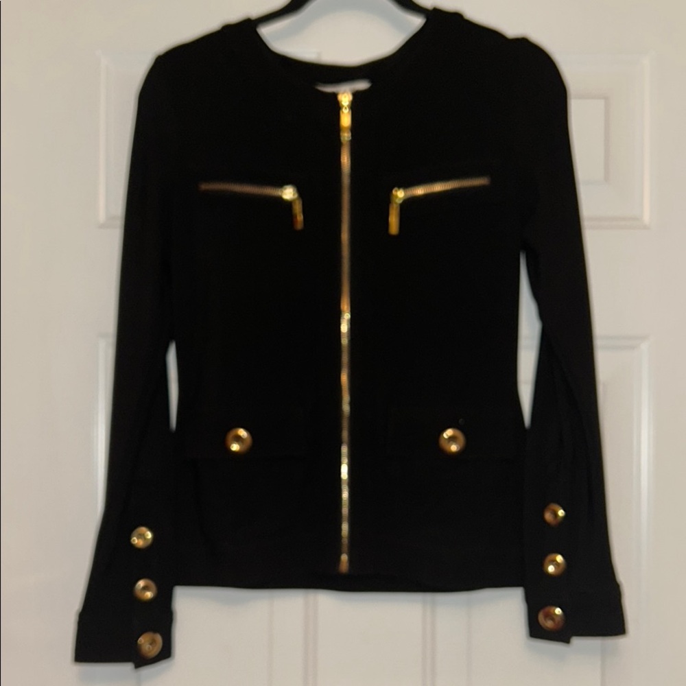 Boston Proper Beyond Travel Jacket XS Full-Zip Black Gold Stretch Blazer Career